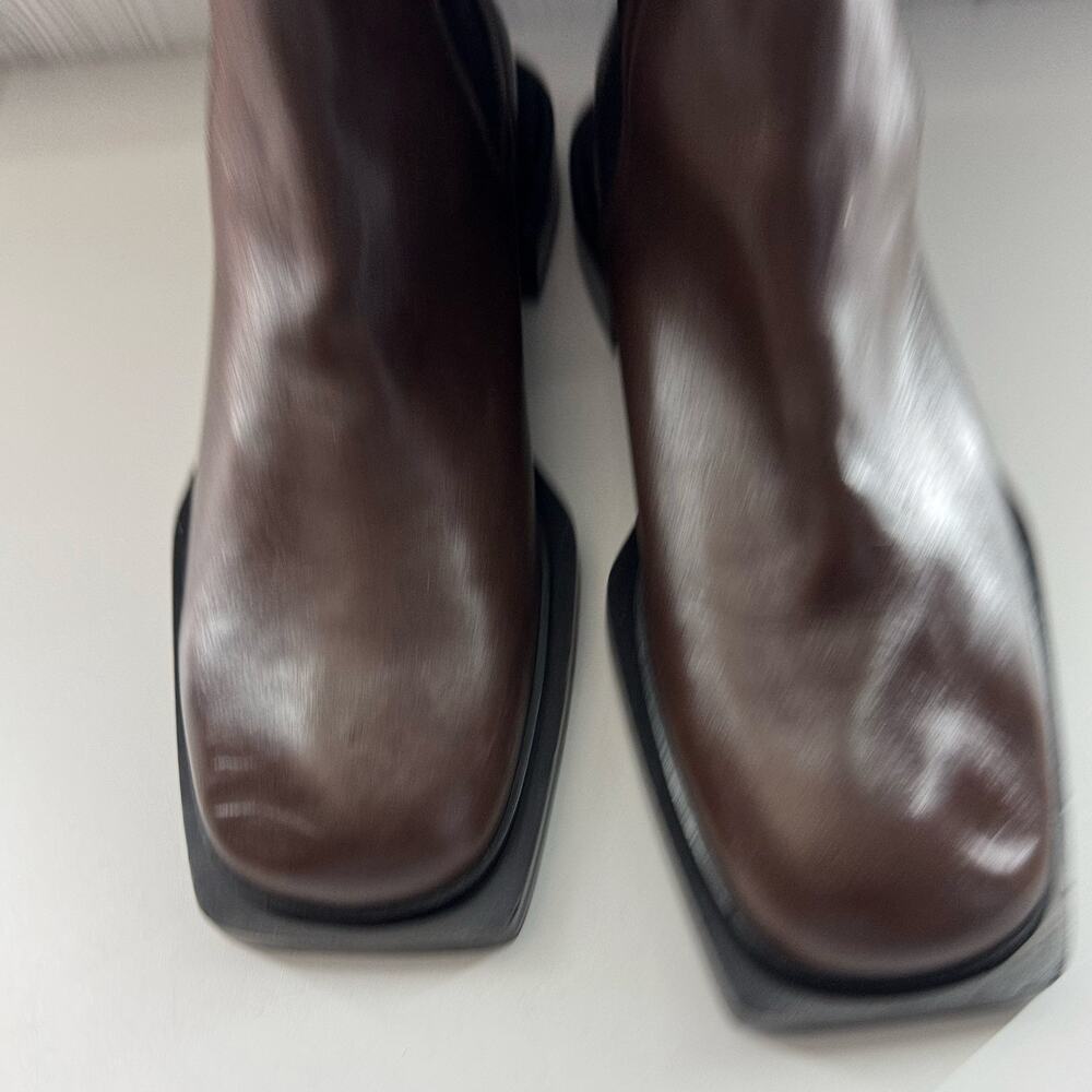 Zara Dark Brown Leather Chelsea Square Toe Bootie Like New Size 7.5 (38) - Picture 2 of 4